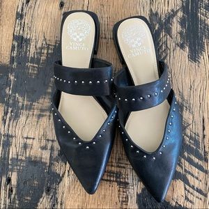 Vince Camuto Black Leather Silver Studded Mules Size 9